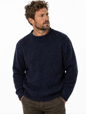 Aran Woollen Mills Irish Wool Sweater Mens Medium Navy Fleck Crewneck Knit NWT